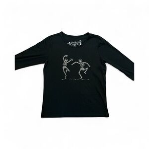 Coral Bay Petite Black Skeleton Dance Women Shirt NWT